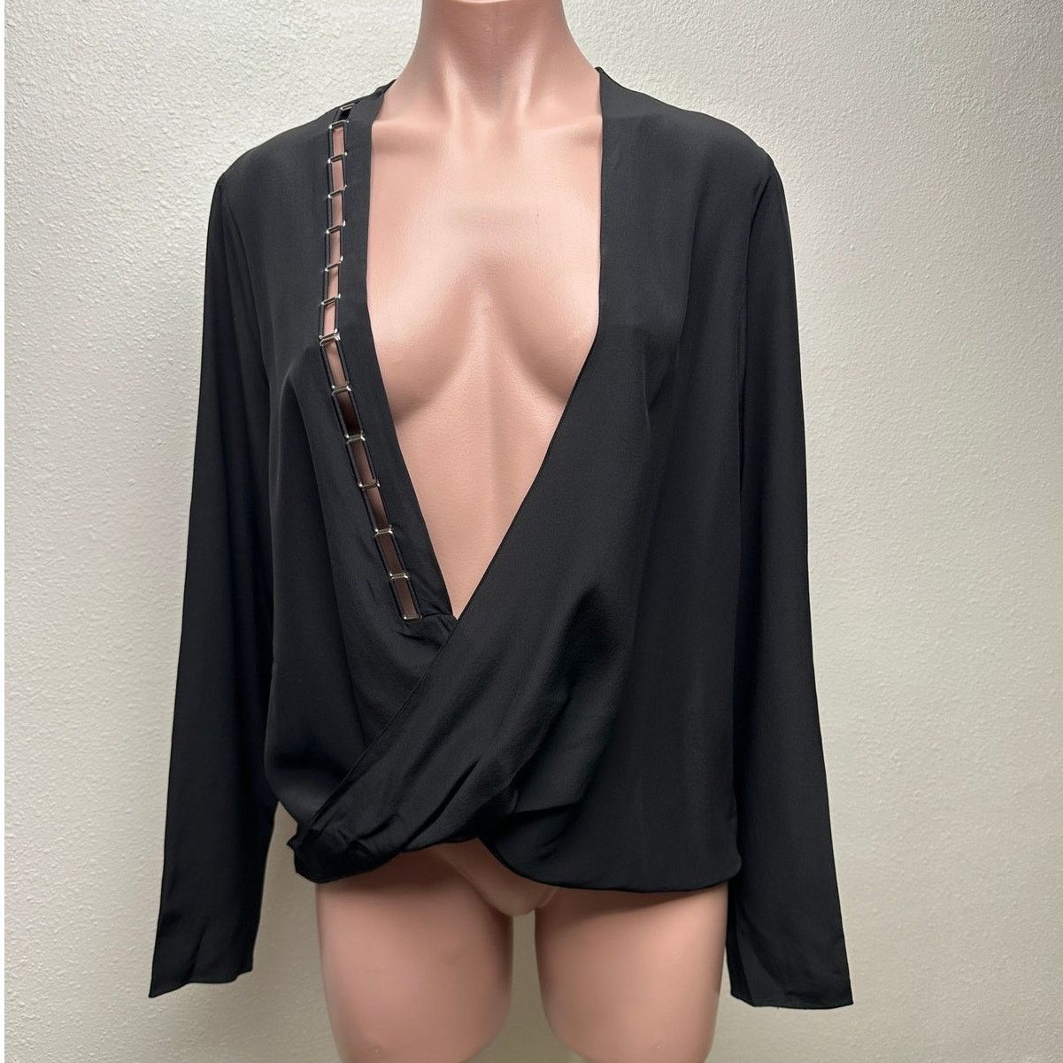 Mugler Mugler Black Silk Faux Wrap Chain Detail Blouse Women’s 12 Size XL / US 12-14 / IT 48-50 - 1 Thumbnail
