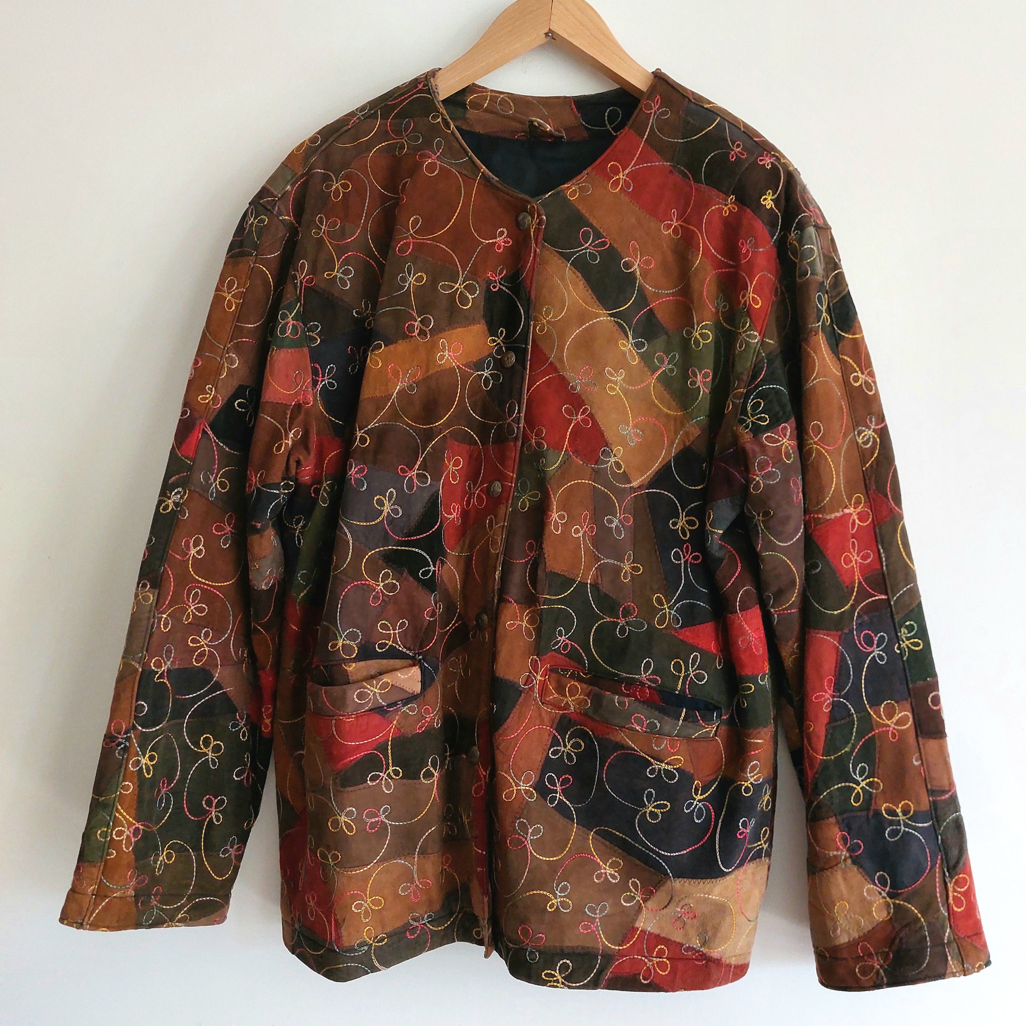 Vintage Vintage patchwork leather jacket with embroidery Size L / US 10 / IT 46 - 1 Thumbnail