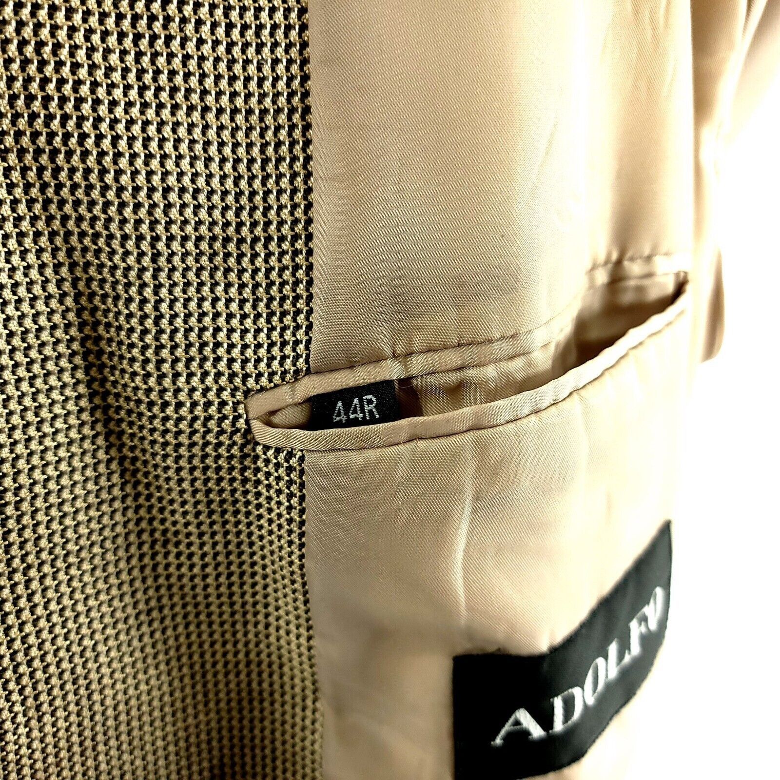 Adolfo Dominguez Adolfo Silk Wool 3 Button Sport Coat 44R Black Tan Nailshead Size 44R - 8 Thumbnail
