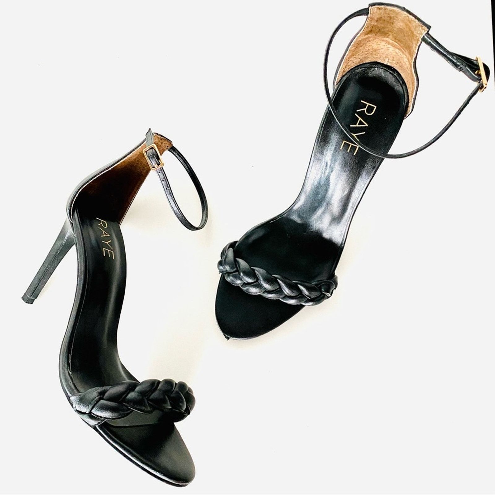 Nordstrom RAYE REVOLVE Lyka Black Braided Ankle Stiletto Sandals Shoes Size US 8.5 / IT 38.5 - 13 Thumbnail