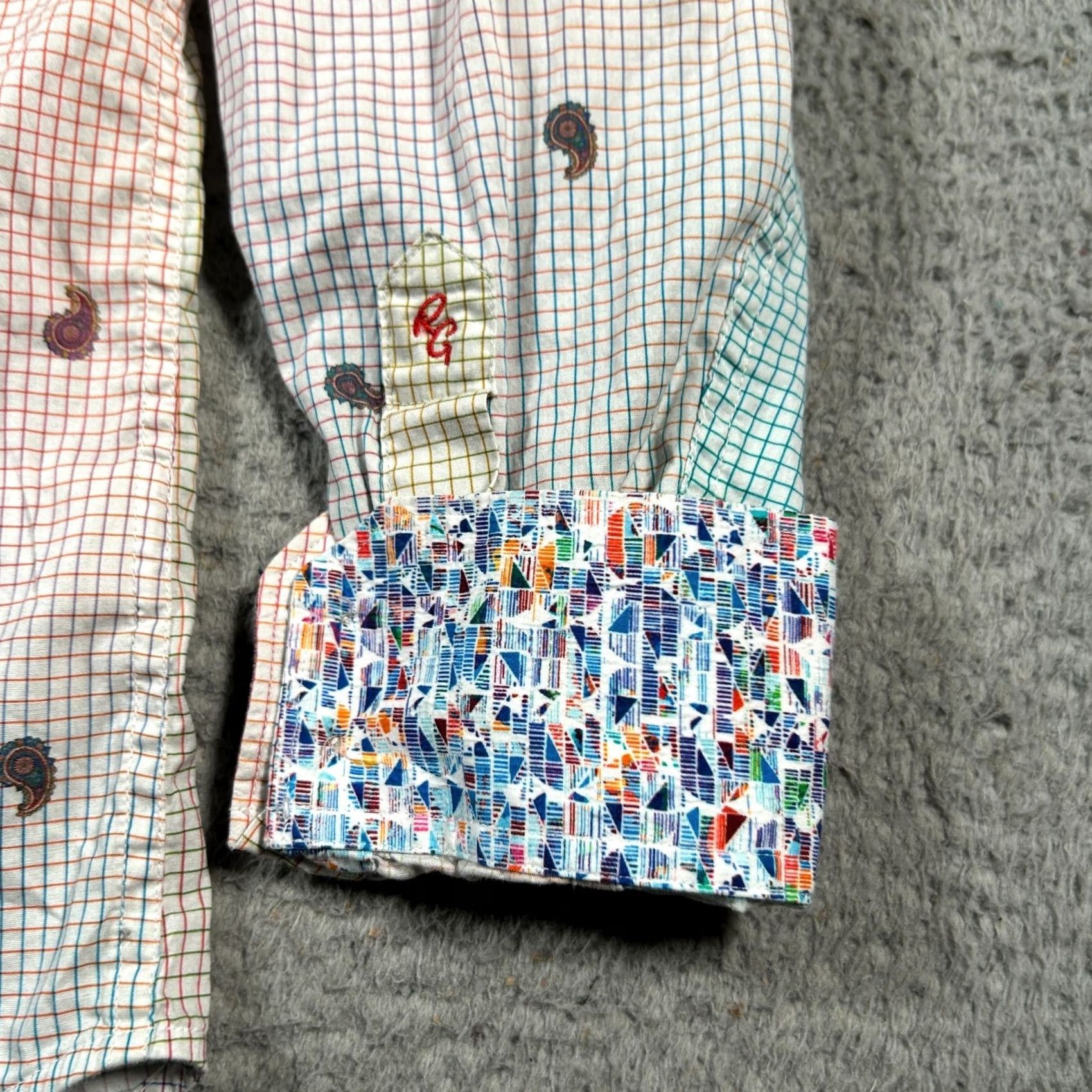 Robert Graham Robert Graham Shirt Mens M Flip Cuff Karma Chameleon Check Paisley Button-Up Size US M / EU 48-50 / 2 - 6 Thumbnail