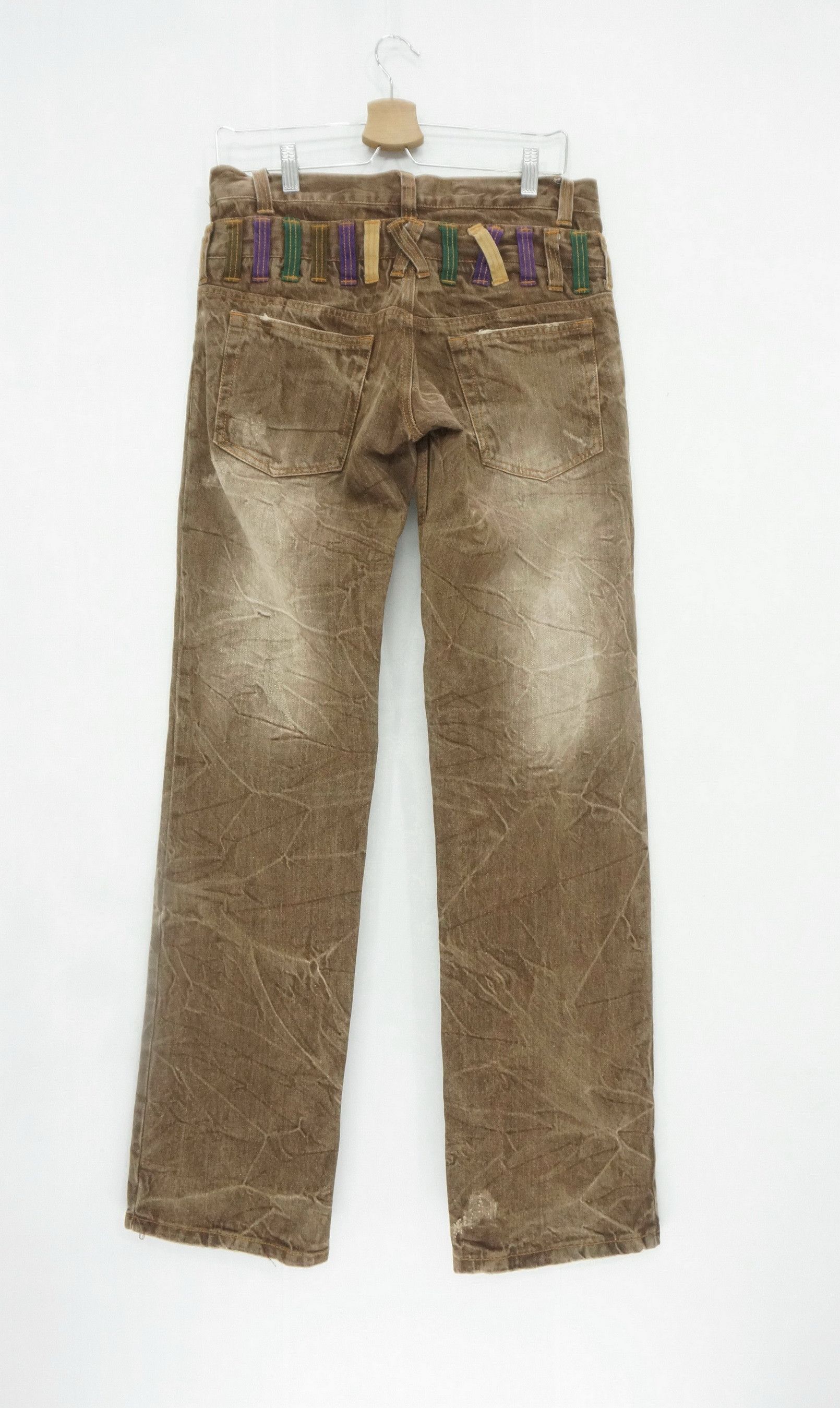 Japanese Brand NYLAUS Double Waist Brown Jeans Size US 29 - 3 Thumbnail