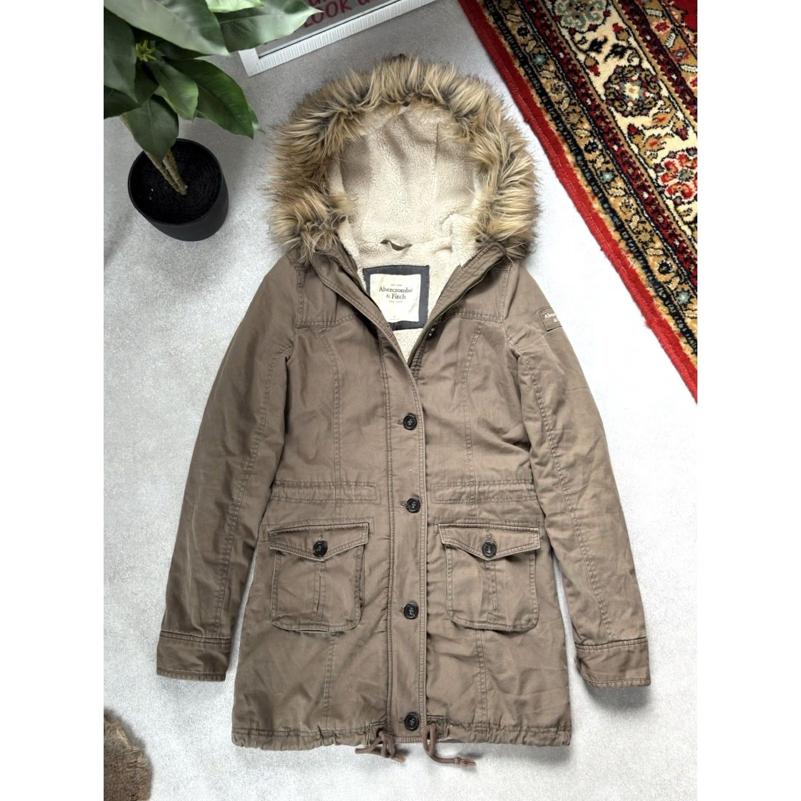 Abercrombie & Fitch VINTAGE Abercrombie & Fitch Long Coat Jacket Parka Women XS Brown Y2K Retro Faux Fur Hooded Long Coat Size XS / US 0-2 / IT 36-38 - 2 Thumbnail