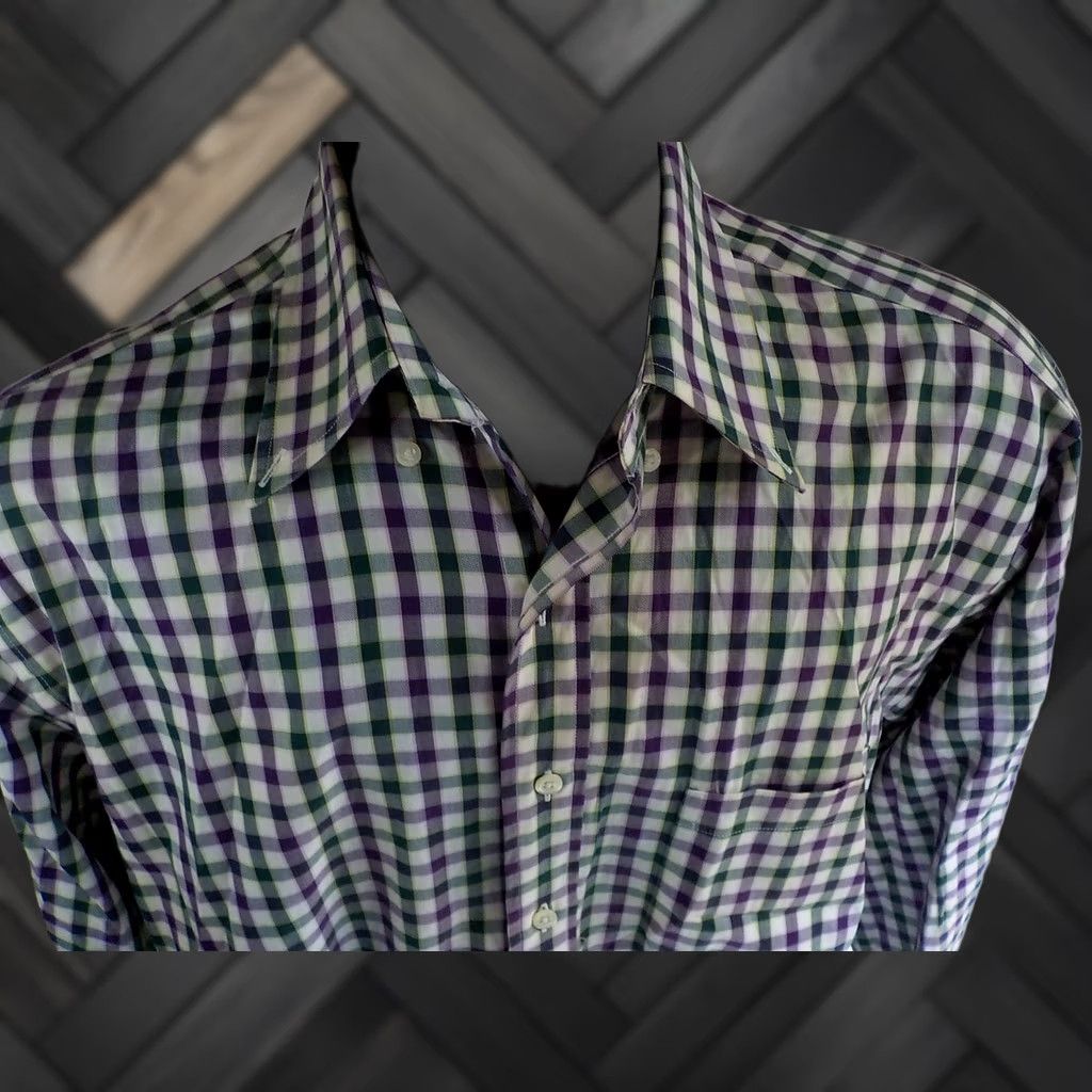 Brooks Brothers BROOKS BROTHERS Country Club Button-Down Shirt LS Ivory Purple Green Size L Egyptian Cotton Size US L / EU 52-54 / 3 - 1 Thumbnail