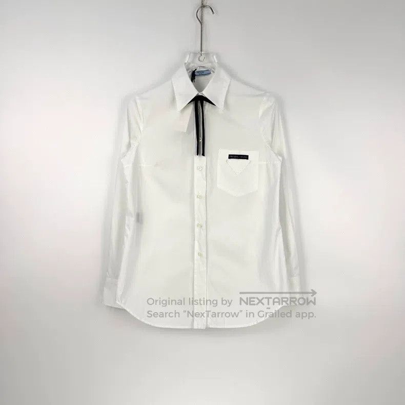 Prada Prada White classic logo bow shirt Size XS / US 0-2 / IT 36-38 - 3 Thumbnail