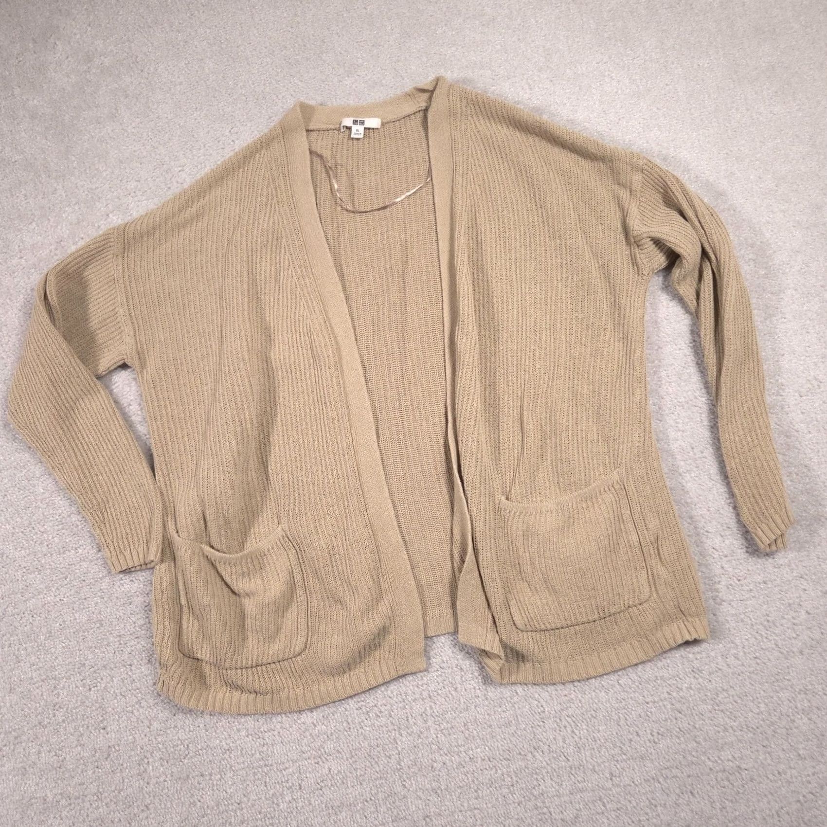 Uniqlo Uniqlo Cardigan Sweater Womens XL Beige Open Front Knit Pockets Linen Blend Shirt Adult XL Beige Knit Pockets V-Neck Open Front Womens Size XL / US 12-14 / IT 48-50 - 3 Thumbnail