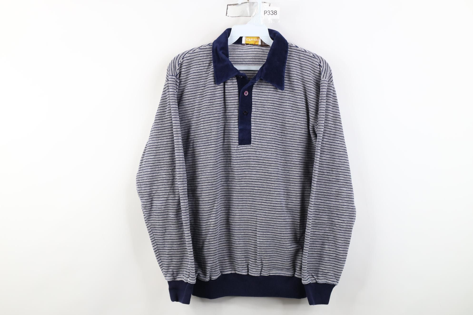 Vintage Vintage 70s Streetwear Velour Striped Long Sleeve Polo Shirt Size US M / EU 48-50 / 2 - 1 Thumbnail