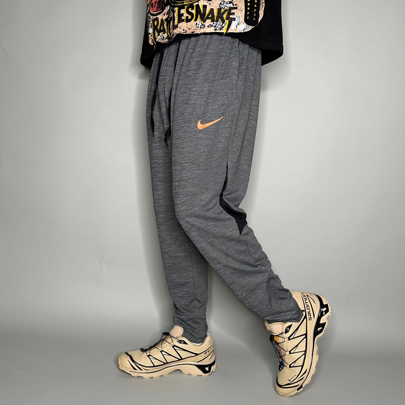 Crazy Nike Sweatpants Grey Polyester Joggers Salmon Swoosh