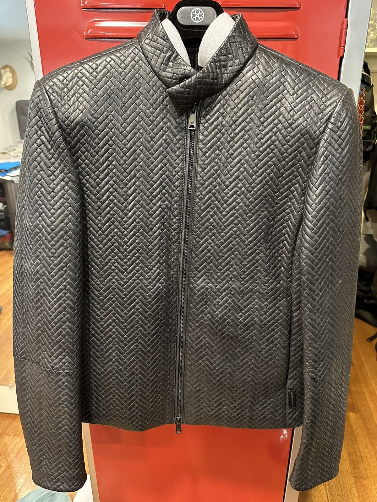 Emporio Armani Black lamb leather geometric jacket Size US M / EU 48-50 / 2 - 1 Thumbnail