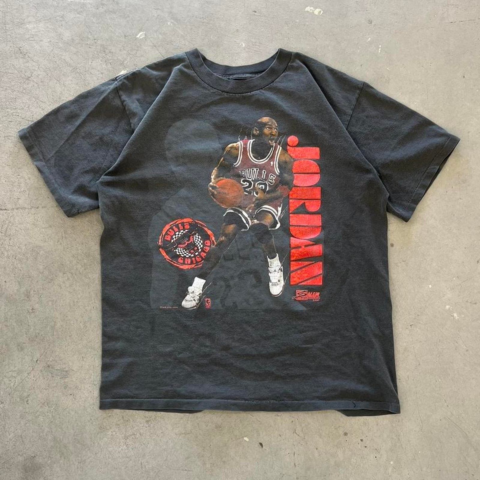 image of Jordan Salem Vintage 90's Faded Black Michael Jordan Salem Nba T-Shirt, Men's (Size Large)