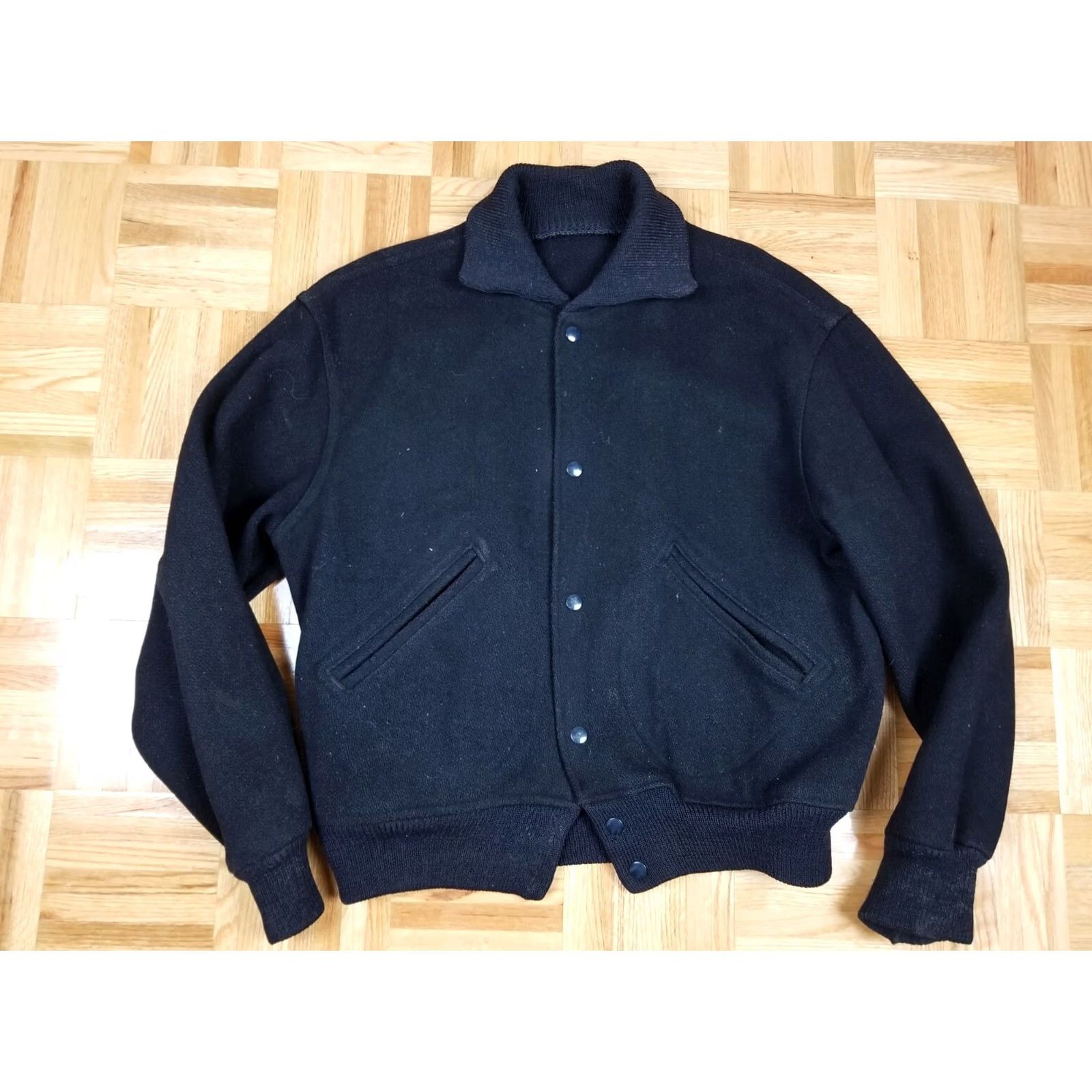 Vintage VINTAGE Campus Club Chain Stitch Black Wool Jacket Large Rockabilly Jackets Mens Size US L / EU 52-54 / 3 - 4 Thumbnail