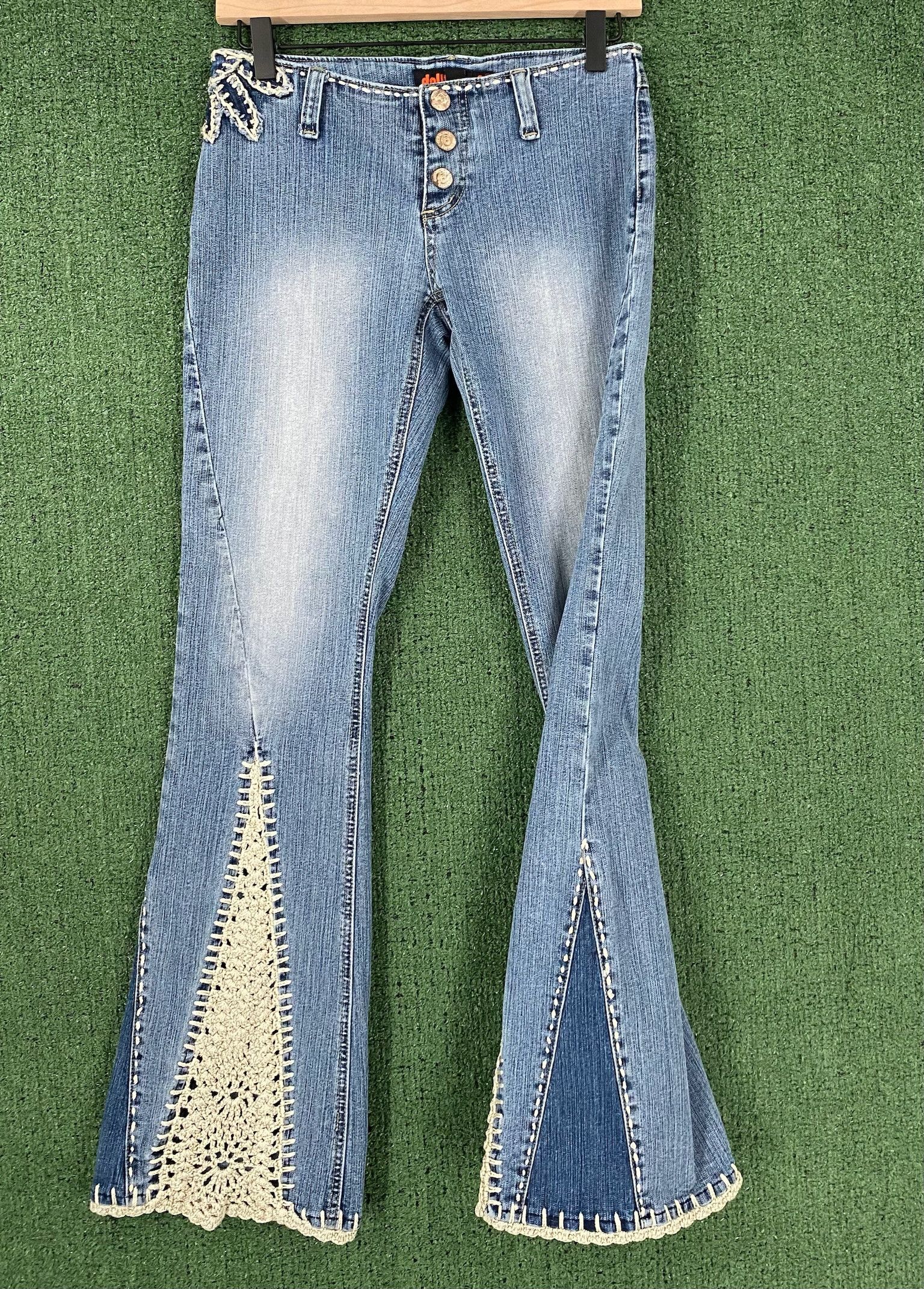 Other Y2K Dollhouse Crochet Flare Bell Bottom Jeans 26” Waist Size 26" / US 2 / IT 38 - 7 Thumbnail
