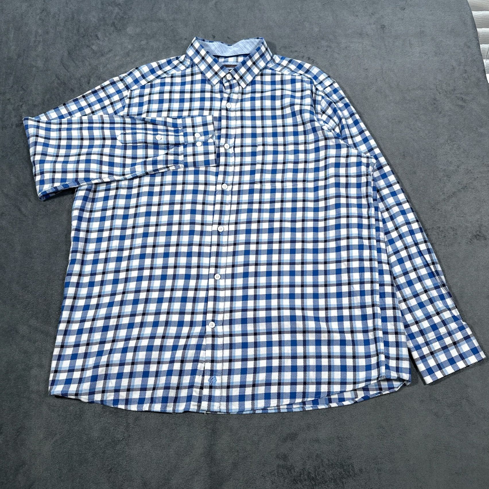 Johnston & Murphy Johnston & Murphy Button-Up Shirt Mens XL Blue White Gingham Check Cotton Twill Classic Casual Size US XL / EU 56 / 4 - 2 Thumbnail