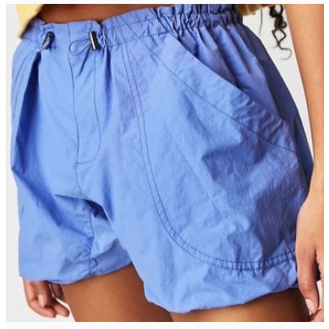 Free People NWT Camp Out Nylon Shorts $88 LARGE Blue Fizz BUBBLE-HEM Size 36" / US 14 / IT 50 - 3 Thumbnail