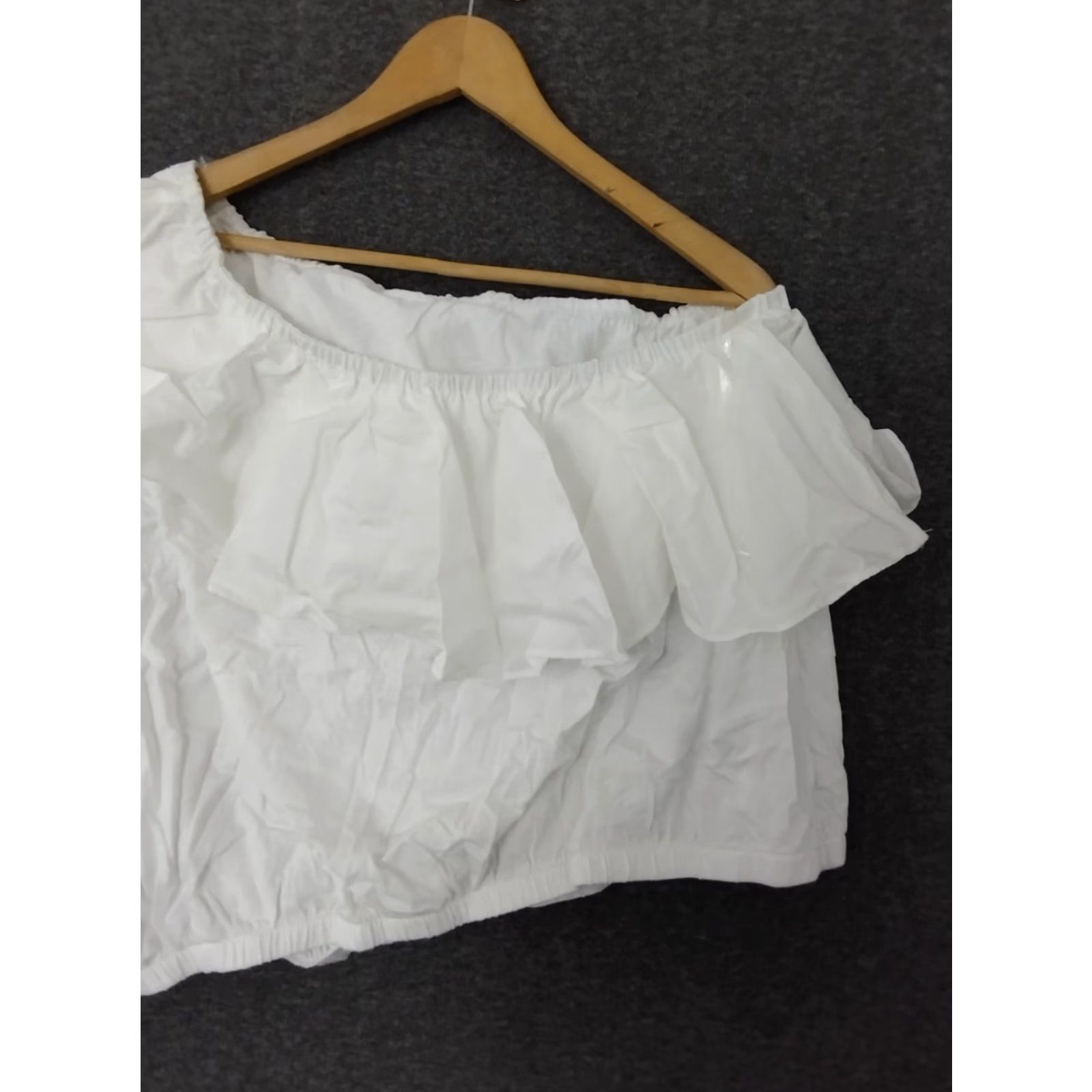 Vintage A New Day Women's Blouse Off the Shoulder XS-2XL XXL White Ruffle Sleeveless Bohemian Casual Compact Shirt Size XXL / US 16-18 / IT 52-54 - 6 Thumbnail