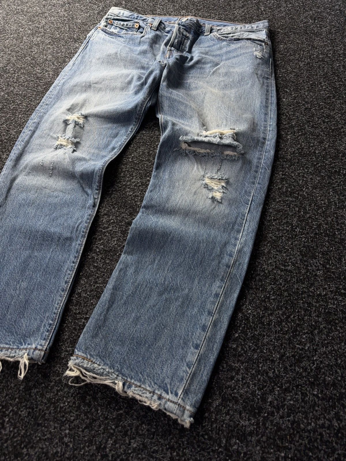 Levi's Vintage Clothing 00s 501 Levi’s Distressed Denim Pants Y2K Size US 34 / EU 50 - 3 Thumbnail