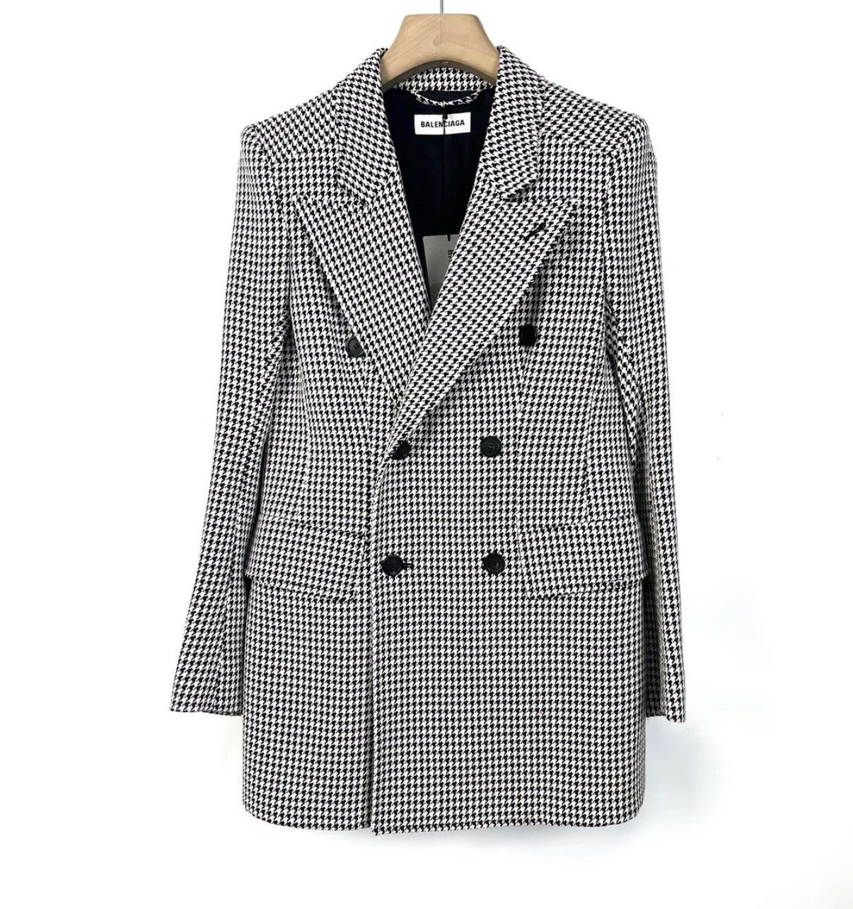 Balenciaga Balenciaga Wool Houndstooth Hourglass Blazer K12 Size XS / US 0-2 / IT 36-38 - 1 Thumbnail