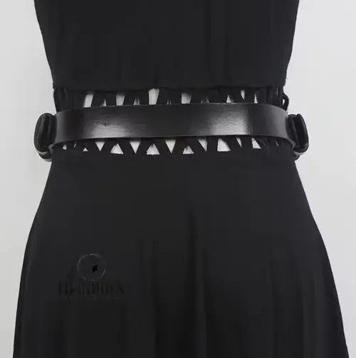 Other PU Leather Black Thick Metal Chain Long Wide Belt Size ONE SIZE - 3 Thumbnail