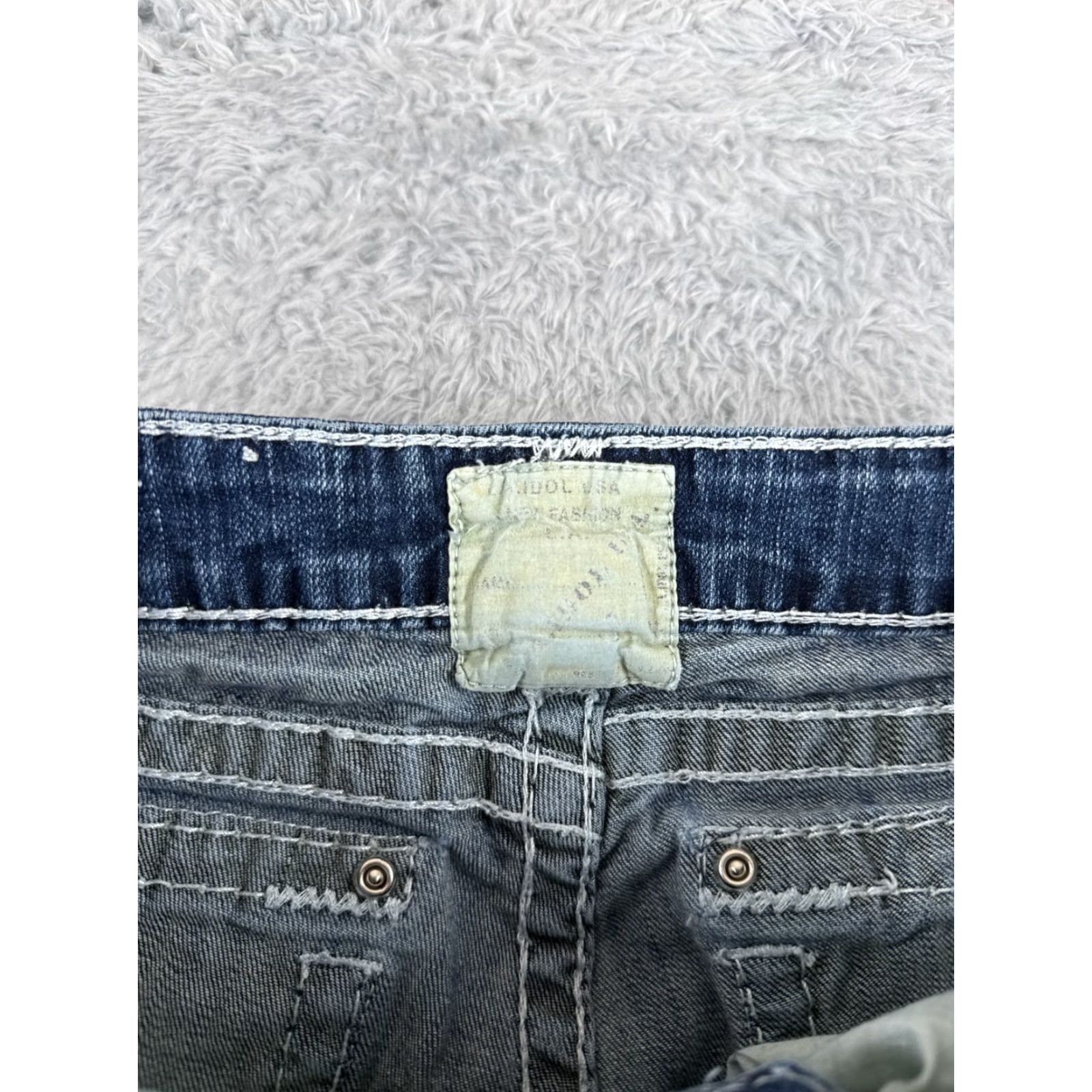 Denime LA Idol Jeans Women Bootcut Denim Blue 3 Low Rise Embroidered 26x27 Cotton 5-Pocket Stretch Regular Inseam 27" Blue Womens Jeans Size 26" / US 2 / IT 38 - 6 Thumbnail
