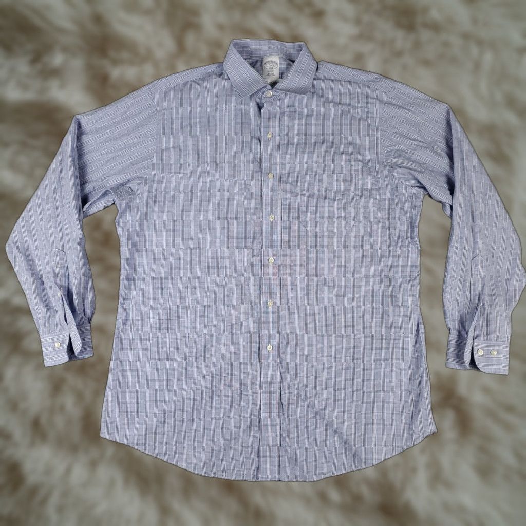 Brooks Brothers Brooks Brothers Shirt Mens 17 Blue Plaid Regent Dress Button Up Long Sleeve Shirt Size 46R - 1 Thumbnail