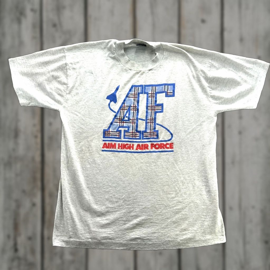 Fruit Of The Loom VINTAGE Aim High Air Force Shirt Mens Large Gray Military 90s Cotton T-Shirt Size US L / EU 52-54 / 3 - 1 Thumbnail