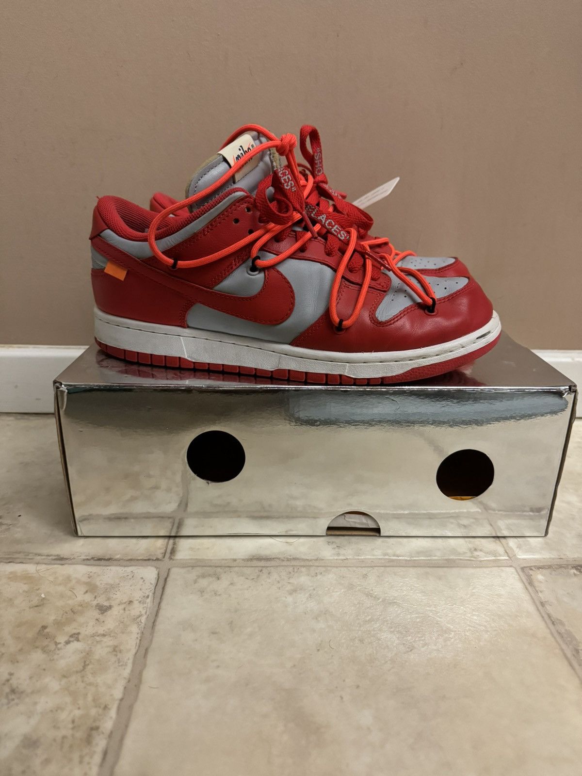 Off white nike sb dunk low university red best sale