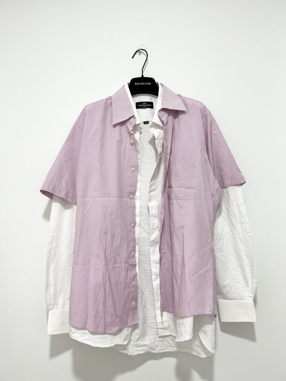 image of 1 Of 1 x Balenciaga Hybrid Double Layer Shirt in Red/White, Men's (Size Medium)
