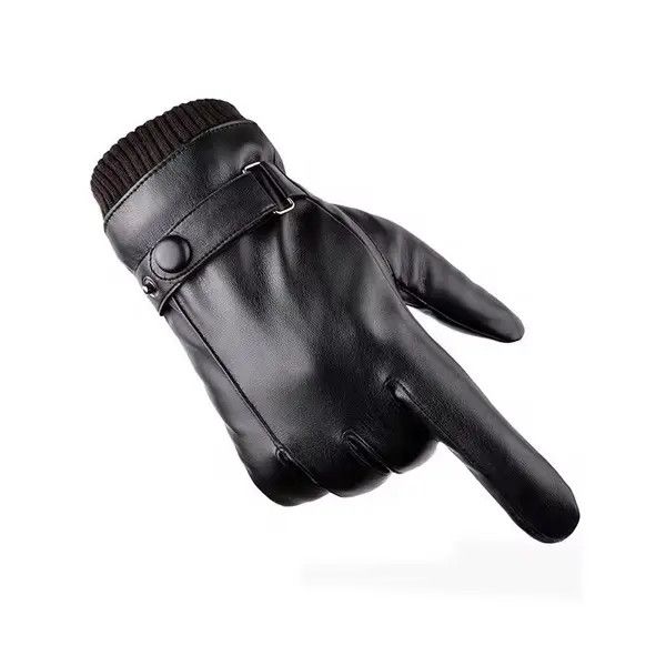 Japanese Brand Chiaki x Kino Men Gloves Black Pu Leather Winter Mittens Size ONE SIZE - 2 Thumbnail