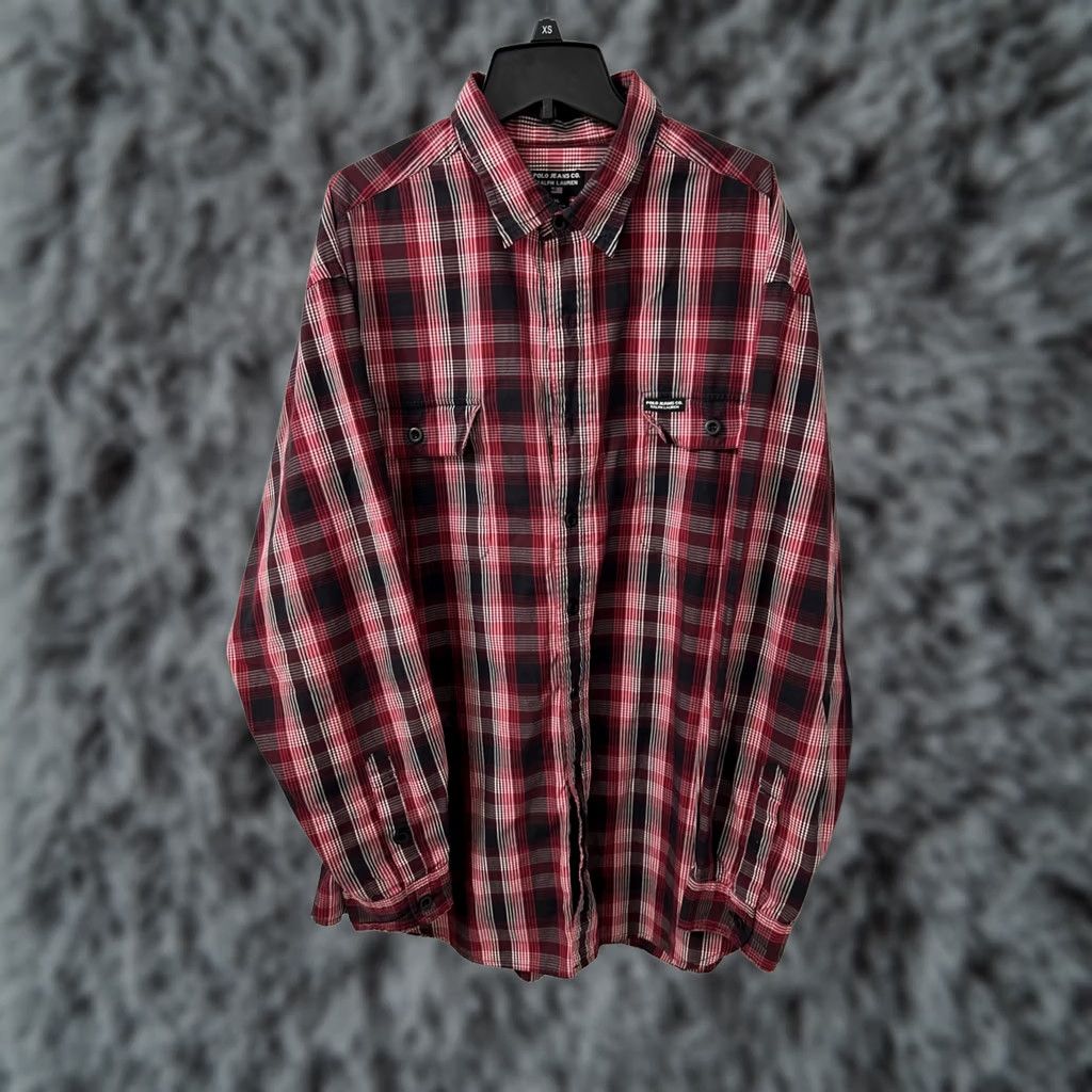 Ralph Lauren VINTAGE Polo Jeans Co Ralph Lauren Shirt Mens XL Black Red Plaid Button Down L/S Size US XL / EU 56 / 4 - 1 Thumbnail