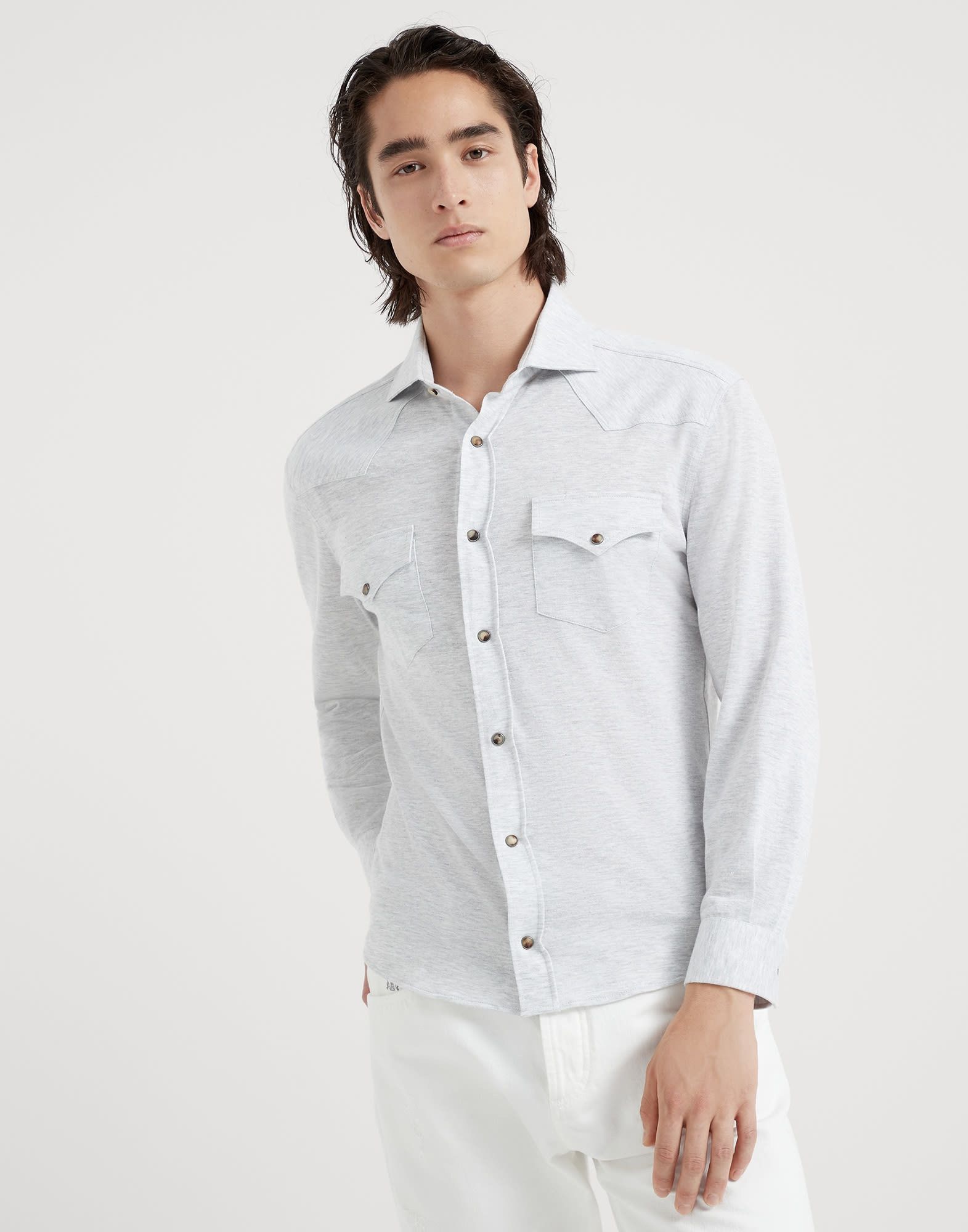 Brunello Cucinelli o1la1rc1a0425 T-Shirt Shirt in Light Grey Size US L / EU 52-54 / 3 - 1 Thumbnail