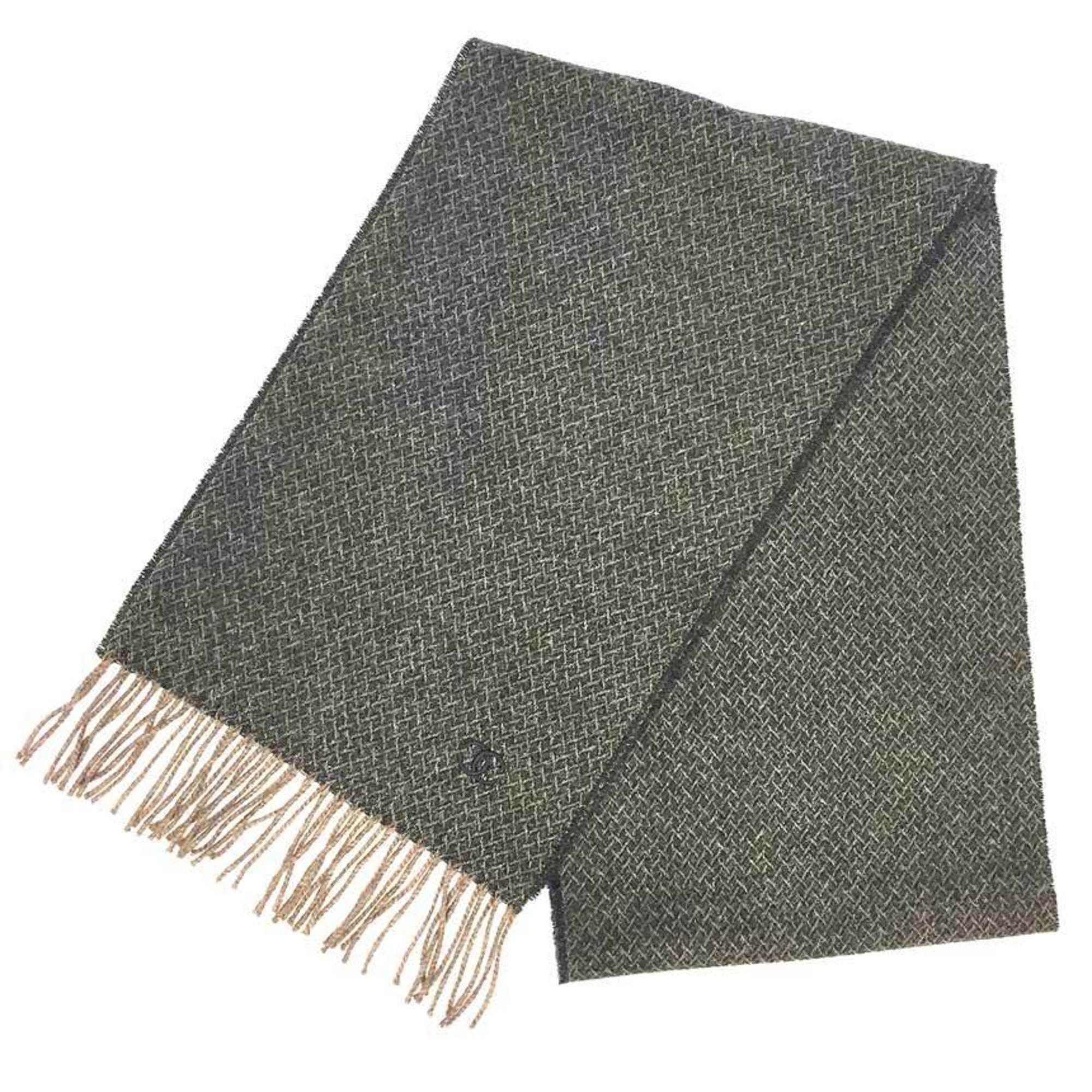 image of Chanel Muffler Stole Shawl Coco Mark Brown Gray Cashmere Blend Men's Women's Aq9434