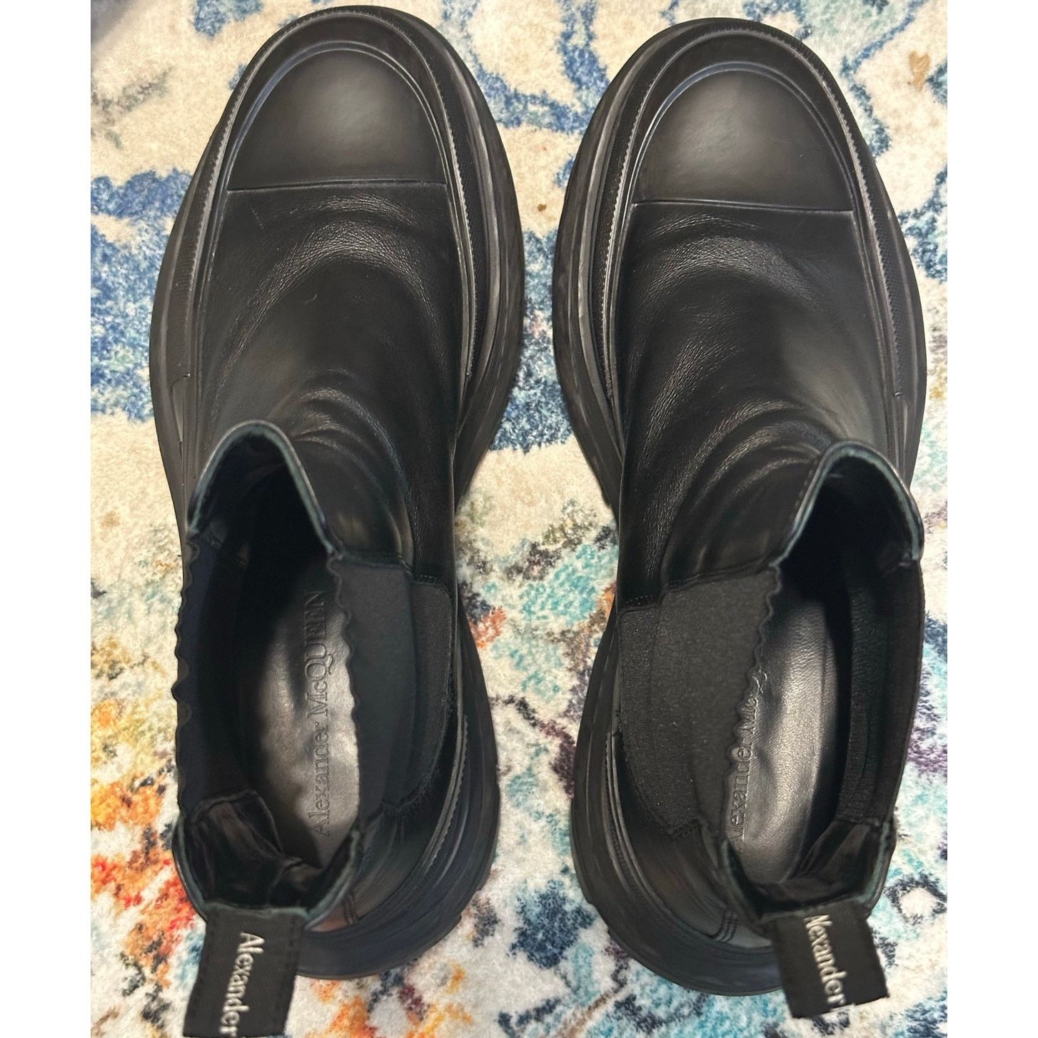 Alexander McQueen Tread Slick Chelsea Boots IT 44 Leather Triple Black Size US 11 / EU 44 - 13 Thumbnail