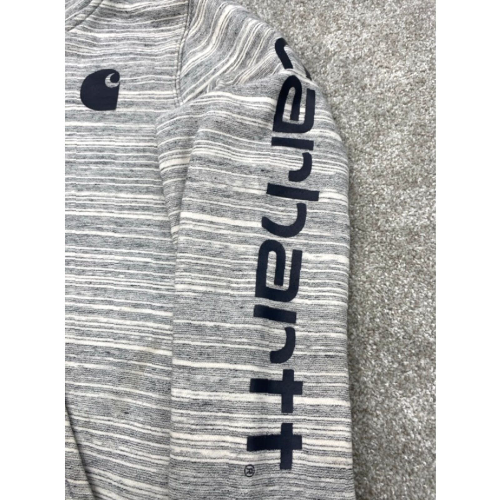 Carhartt Carhartt Hoodie Women’s Small S Gray Striped Long Sleeve Relaxed Fit 4/6 - Hooded, Pockets, Pullover Size S / US 4 / IT 40 - 6 Thumbnail