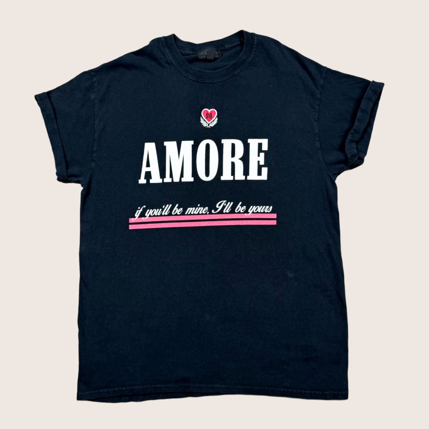 Topshop Topshop T Shirt Womens Size 10 Black Short Sleeve Amore Logo Casual Ladies Size L / US 10 / IT 46 - 1 Thumbnail