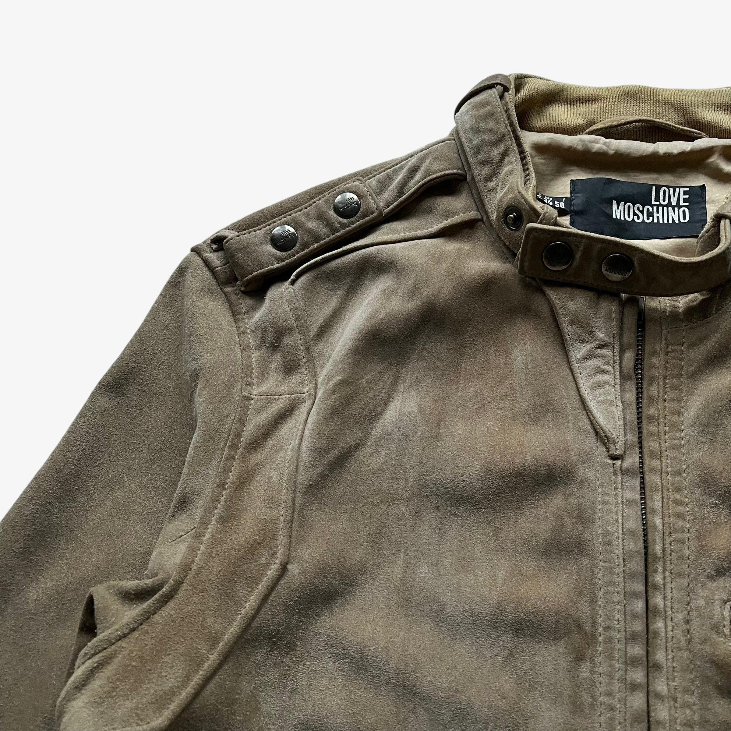 Love Moschino Vintage Y2K Women's Love Moschino Beige Leather Biker Jacket Size M / US 6-8 / IT 42-44 - 5 Thumbnail