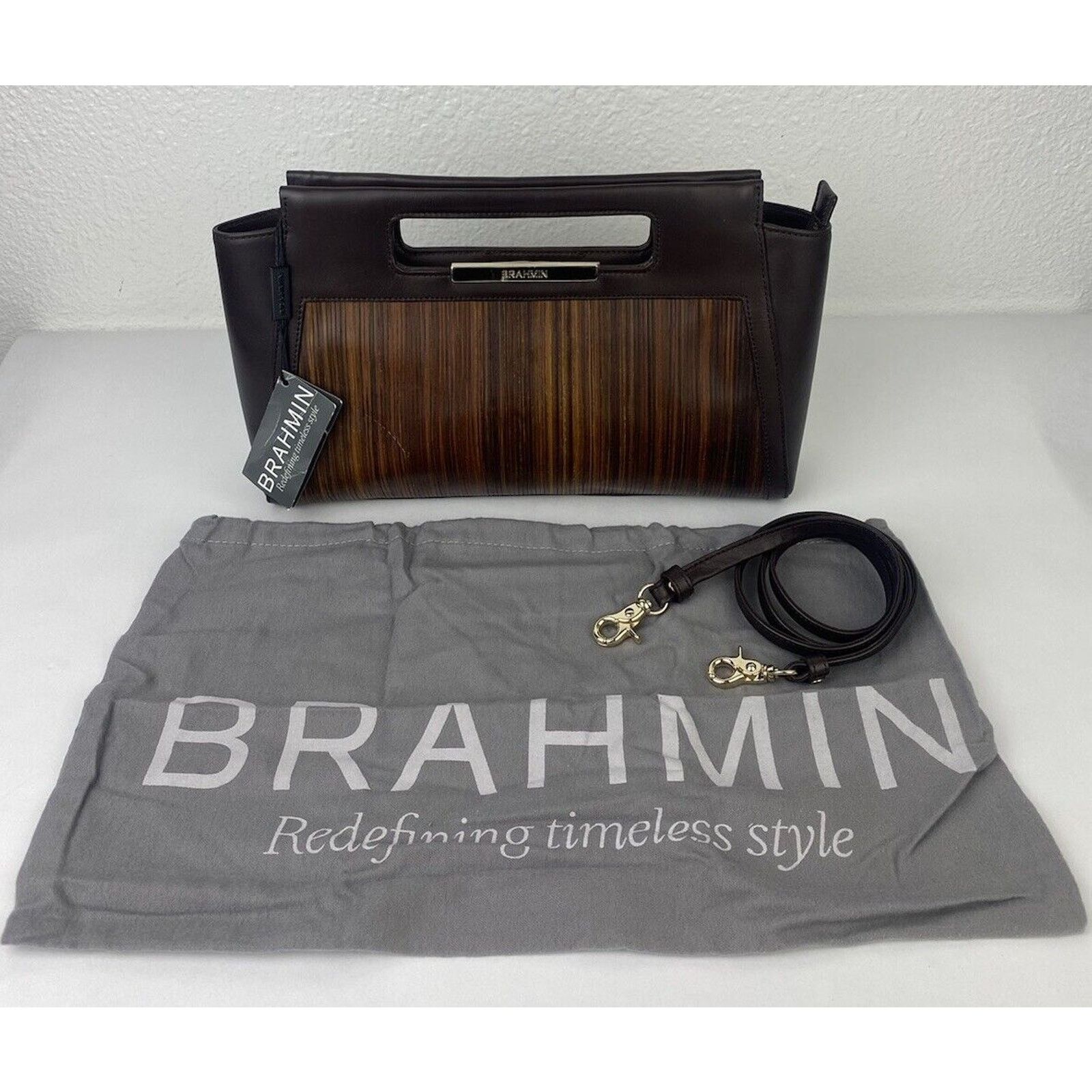 BRAHMIN NWT Brahmin Lenox Brown Balsa Textured Leather Clutch Purse Size ONE SIZE - 1 Thumbnail