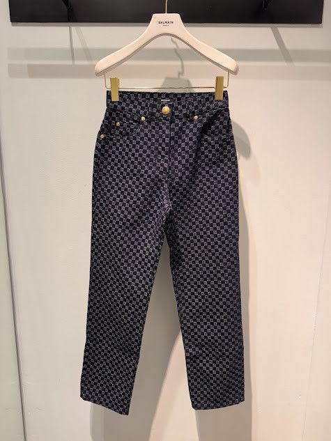Balmain o1s1wg110526 Mini Monogram Denim Straight Pants in Blue Size 26" / US 2 / IT 38 - 3 Thumbnail