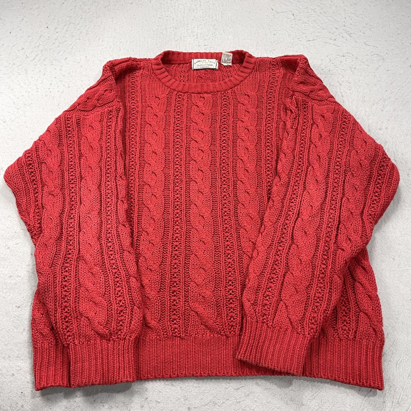 American Eagle Outfitters VINTAGE American Eagle Sweater Mens XL Red Cable Fisherman Grandpa Knit 90s Size US XL / EU 56 / 4 - 2 Thumbnail