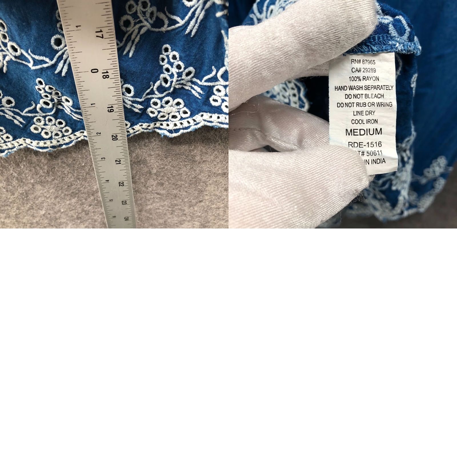 Vintage Elan Off Shoulder Bell Sleeve Top Womens M Blue Eyelet Hem Boho Mineral Wash Size M / US 6-8 / IT 42-44 - 8 Thumbnail