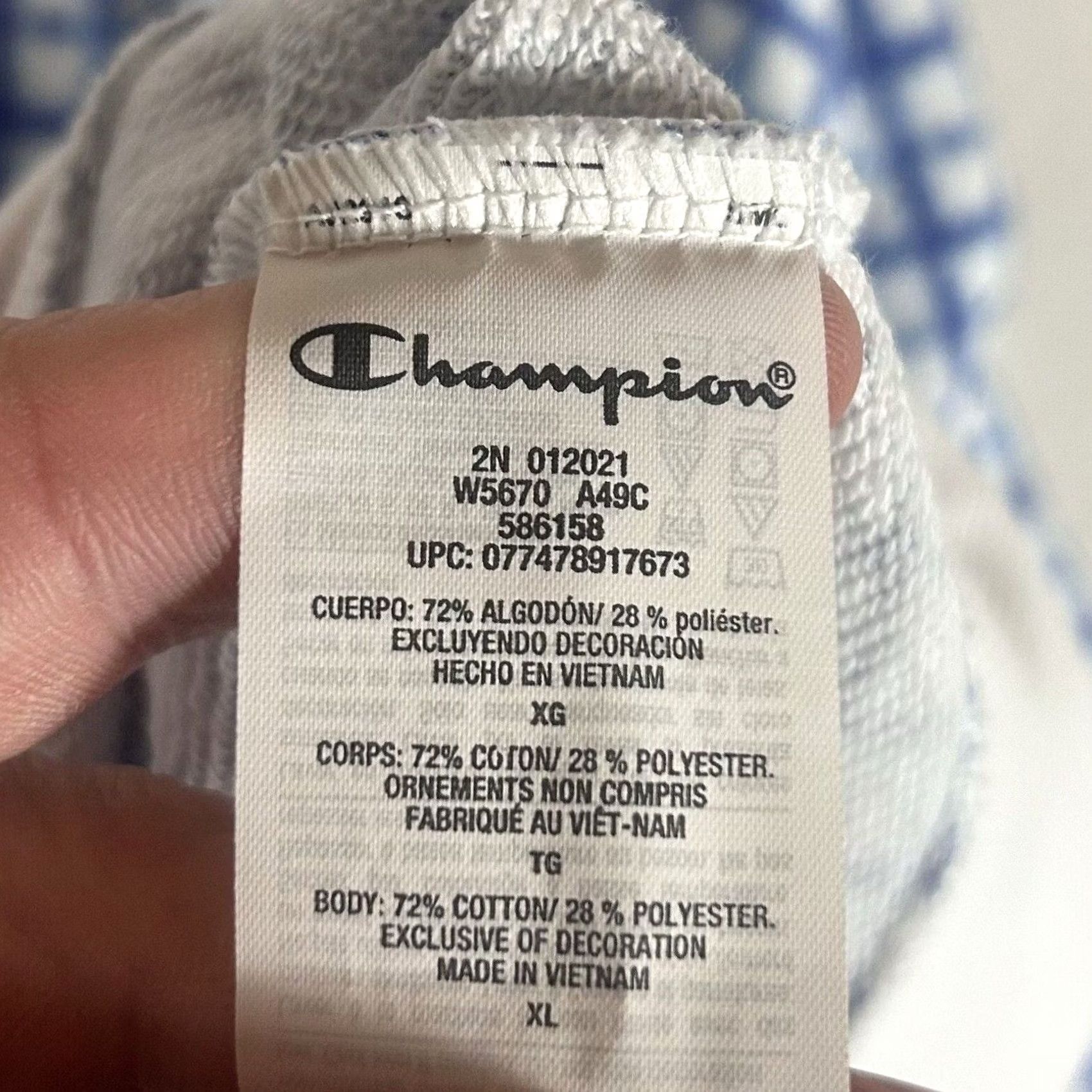 Champion Champion Women's XL Campus Pullover Hoodie Batik Blue Check Terry Crop Crew Neck Sweatshirt Hoodie, Activewear, 80s/90s Vibe, Regular Size, Women Size XL / US 12-14 / IT 48-50 - 5 Thumbnail