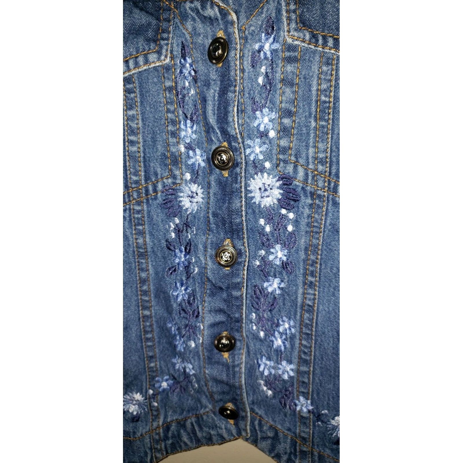 Vintage STUDIO WEST Denim Vest BLUE Embroidered Floral Casual Womens/Misses/Teens Large VEST Size 36" / US 14 / IT 50 - 4 Thumbnail