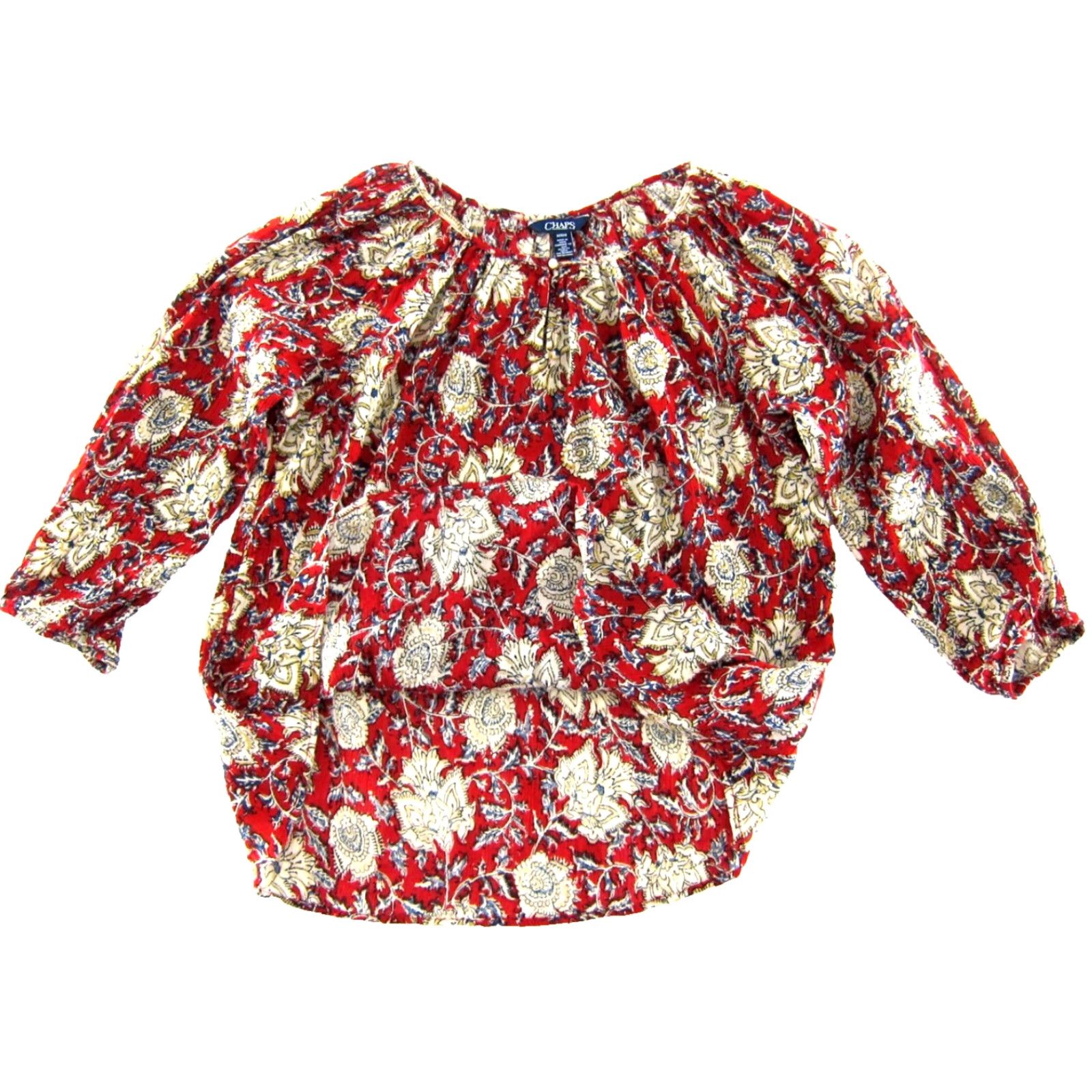 Ralph Lauren Ralph Lauren CHAPS 100% Cotton Red Floral 3/4 Sleeve Peasant Blouse Medium Women Shirt Size M / US 6-8 / IT 42-44 - 5 Thumbnail