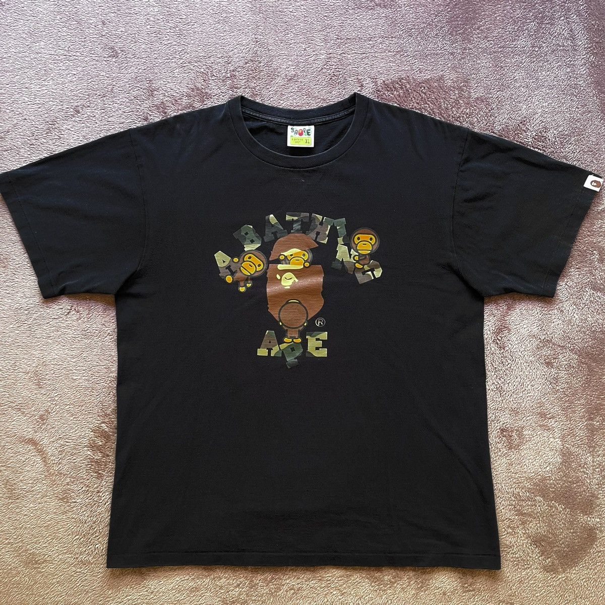 image of Bape College T-Shirt X Baby Milo in Black, Men's (Size XL)