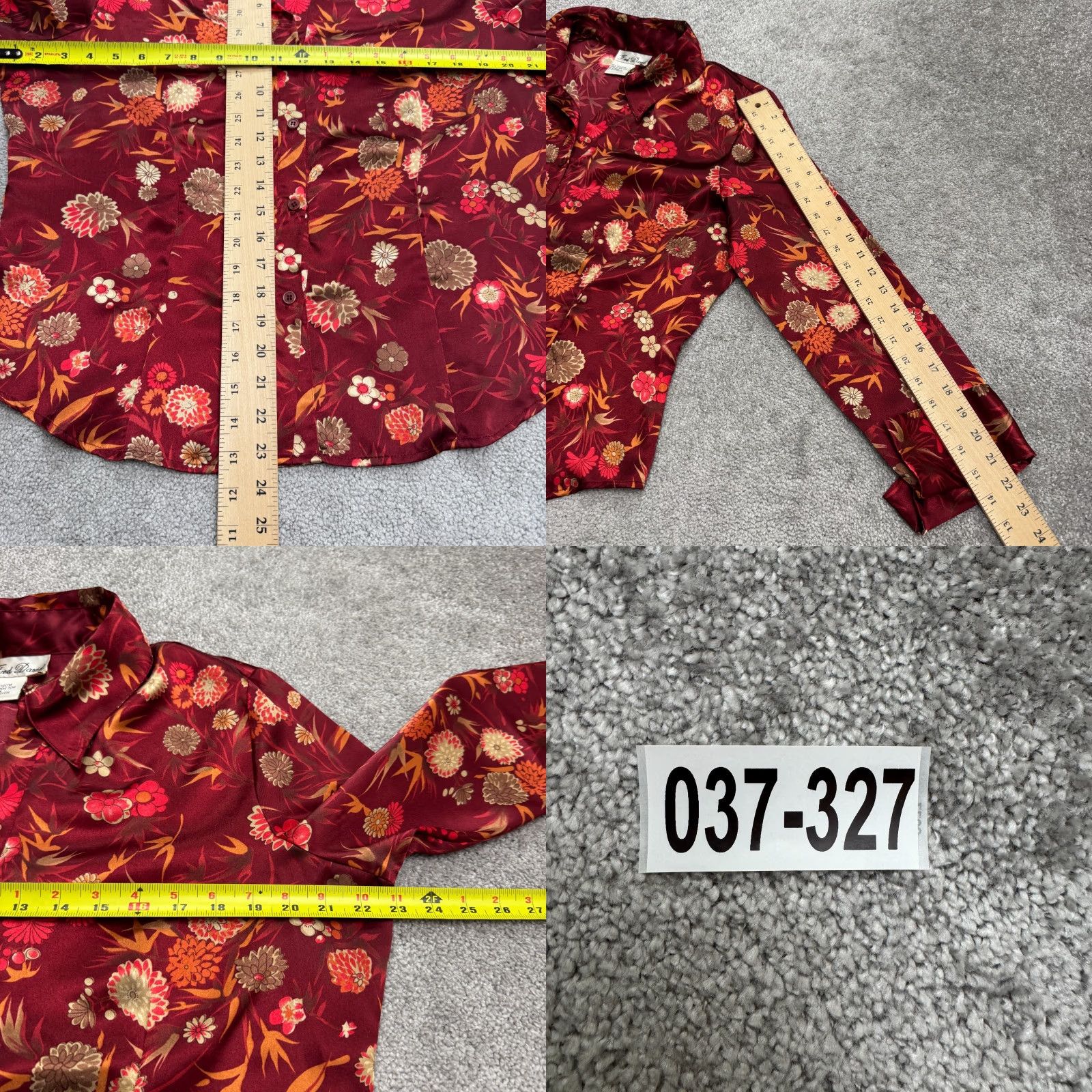 FRED VINTAGE Fred David Blouse Shirt Women XL Burgundy Red Floral Satin Button Down Top 90s Christmas Retro Floral Long Sleeve Ladies Regular Size XL / US 12-14 / IT 48-50 - 8 Thumbnail