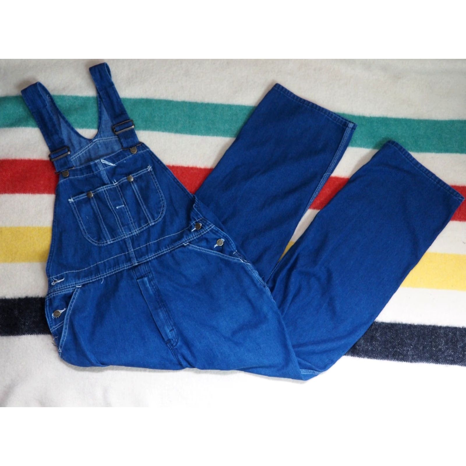 Sears VTG Sears Roebucks Denim Overalls Jeans Bibs 37x31 Blue 1990s Military/Landgirl Casual Mens Women? (Gender not explicit) Size US 37 - 2 Thumbnail