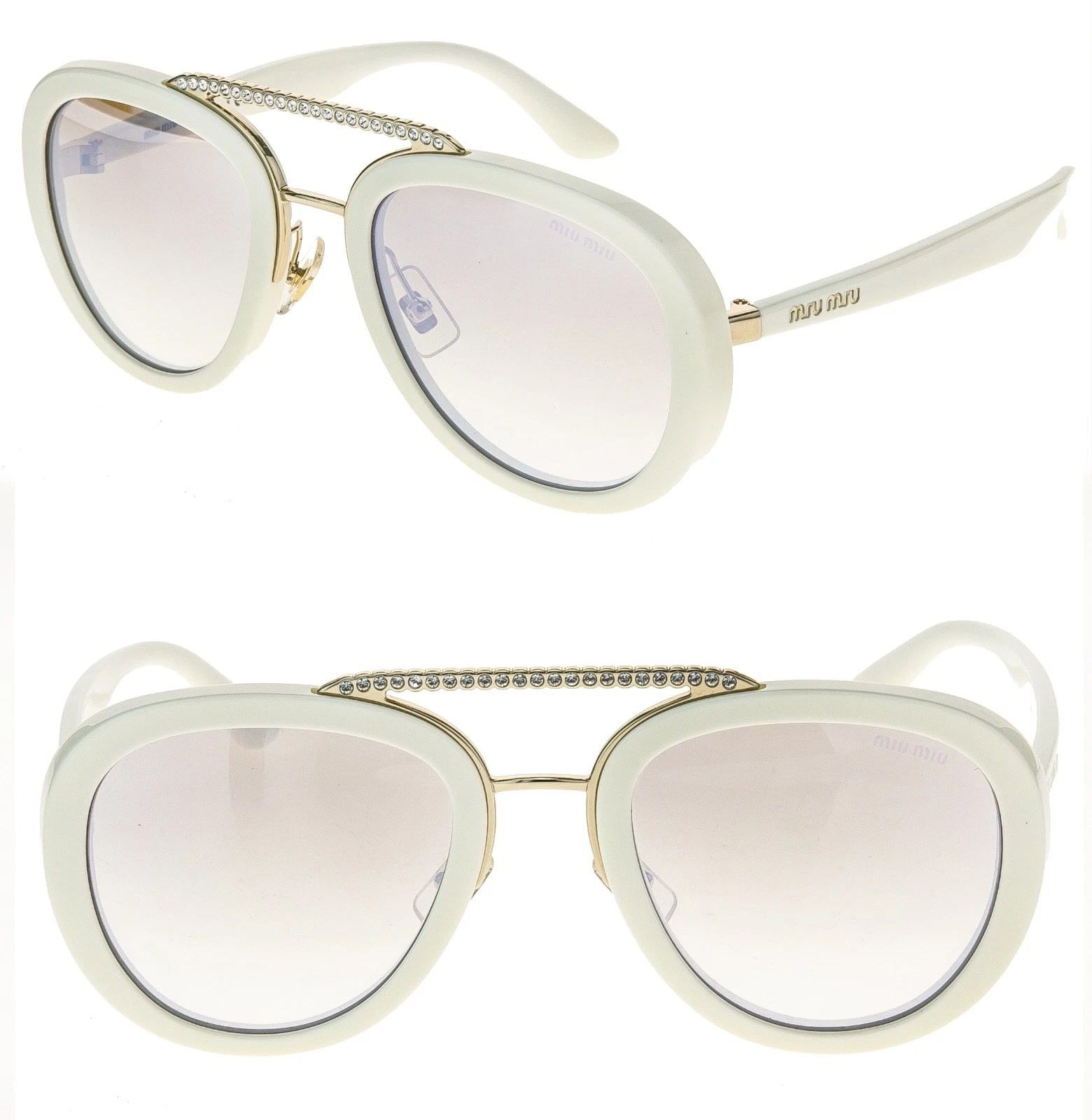 Miu Miu MIU MIU MU05VS COLLECTION 05V White Silver Aviator Sunglass Size ONE SIZE - 1 Thumbnail