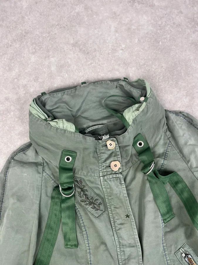 Marithe + Francois Girbaud 2000s Marithé + François Girbaud Olive Flowers Bondage Jacket Size S / US 4 / IT 40 - 5 Thumbnail
