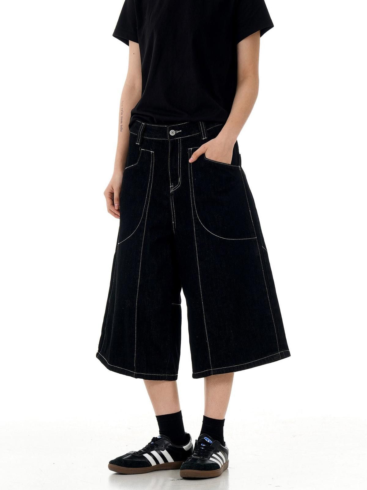 Jean Black Wide-Leg Cropped Denim Jorts | Heavy Contrast Size US 30 / EU 46 - 6 Thumbnail