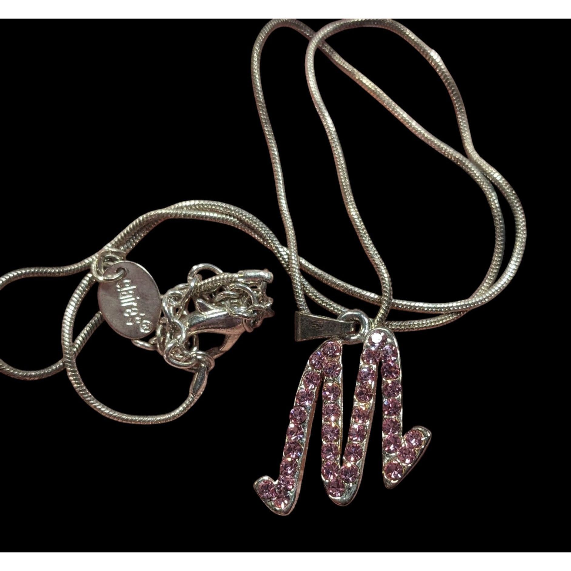 Other Pink Rhinestone M Monogram Silver Tone Pendant Necklace Size ONE SIZE - 4 Thumbnail