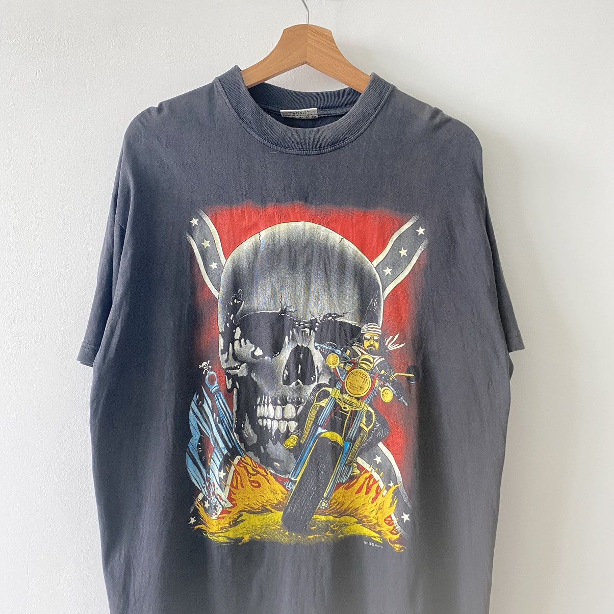 West Coast Choppers Thrashed Faded Vintage 90s Skull Flame Choppers ERD GRUNGE T Size US XL / EU 56 / 4 - 2 Thumbnail